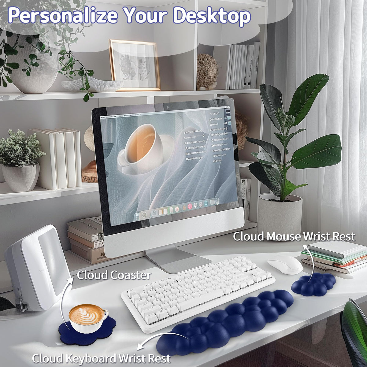 Sushret Cloud Wrist Rest Keyboard, Cloud Keyboard Wrist Pad Set with PU Leather Memory Foam, Cute