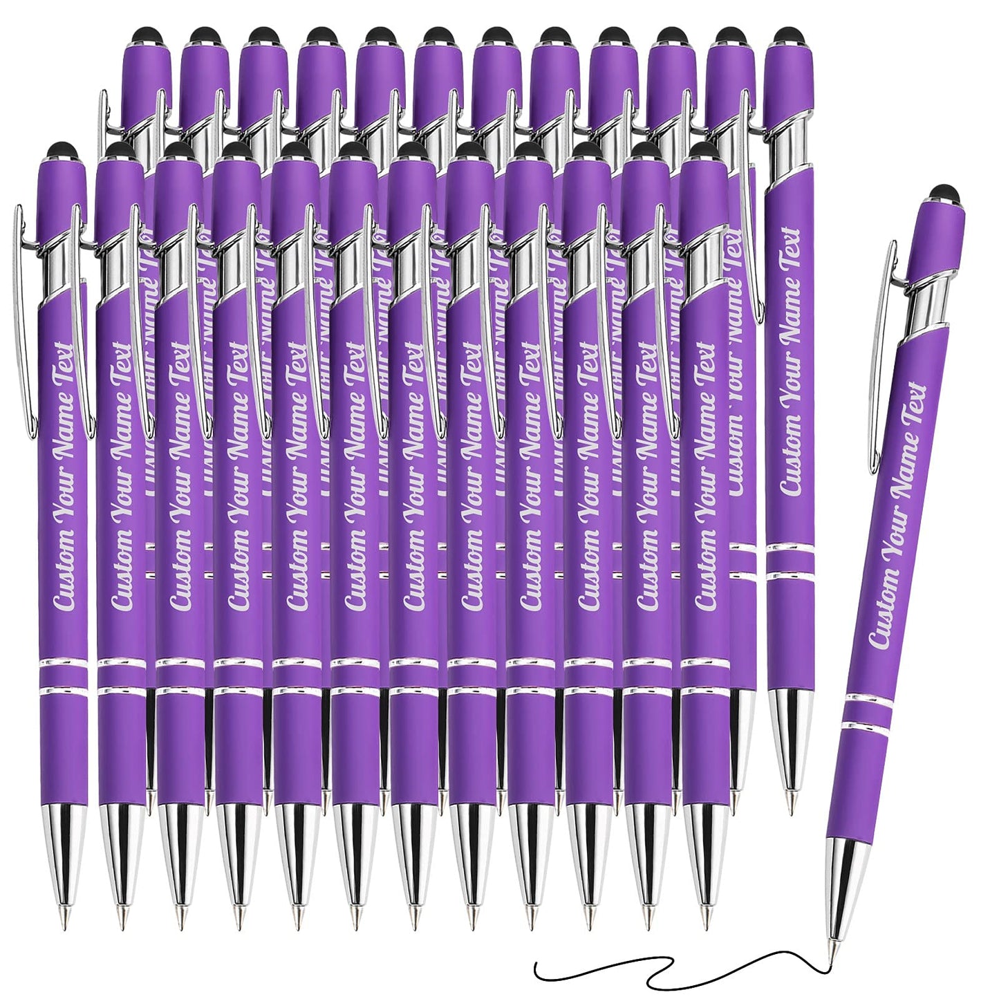 24PCS Personalized Pens Bulk with Name Free Engraving,Custom Ballpoint Pens with Stylus,Engraved