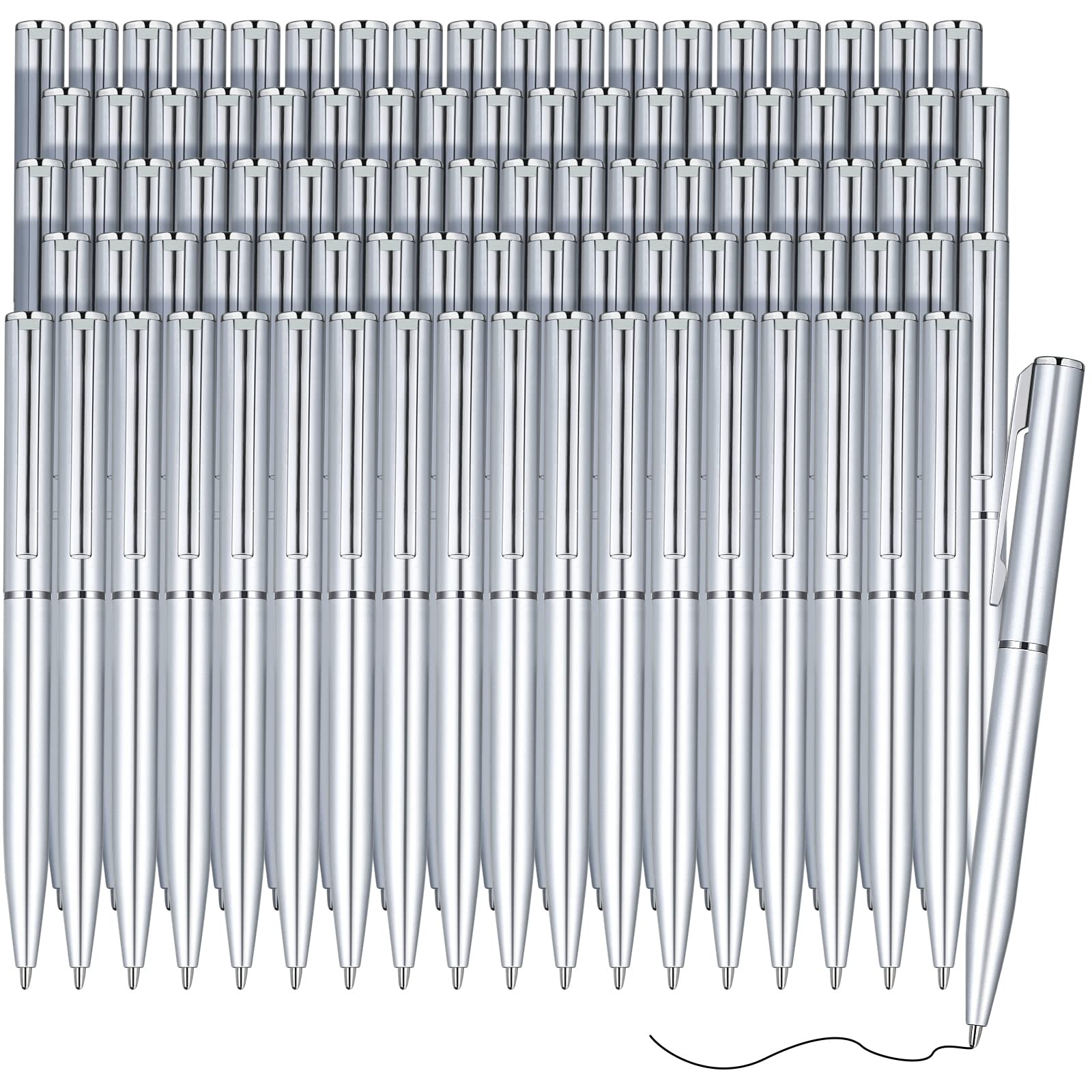 Teling 72 Pcs Small Ballpoint Pen Mini Pens Bulk 4 Inch,Silver