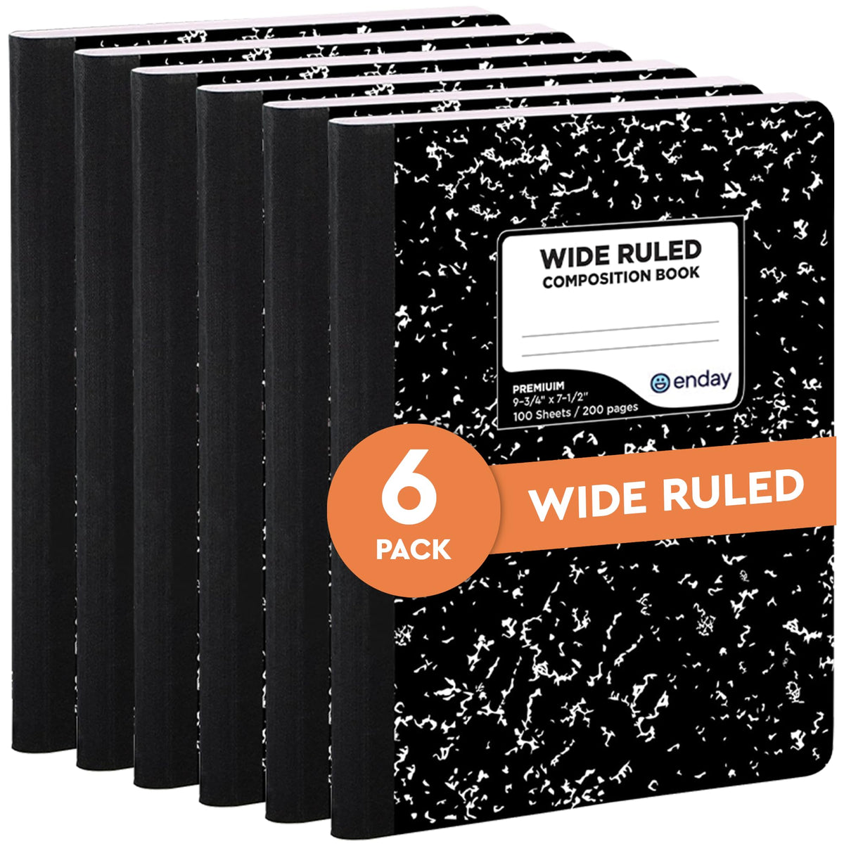 Emraw Composition Books Black & White Marble Style Durable Cover Notebooks Wide Ruled Ruled Paper