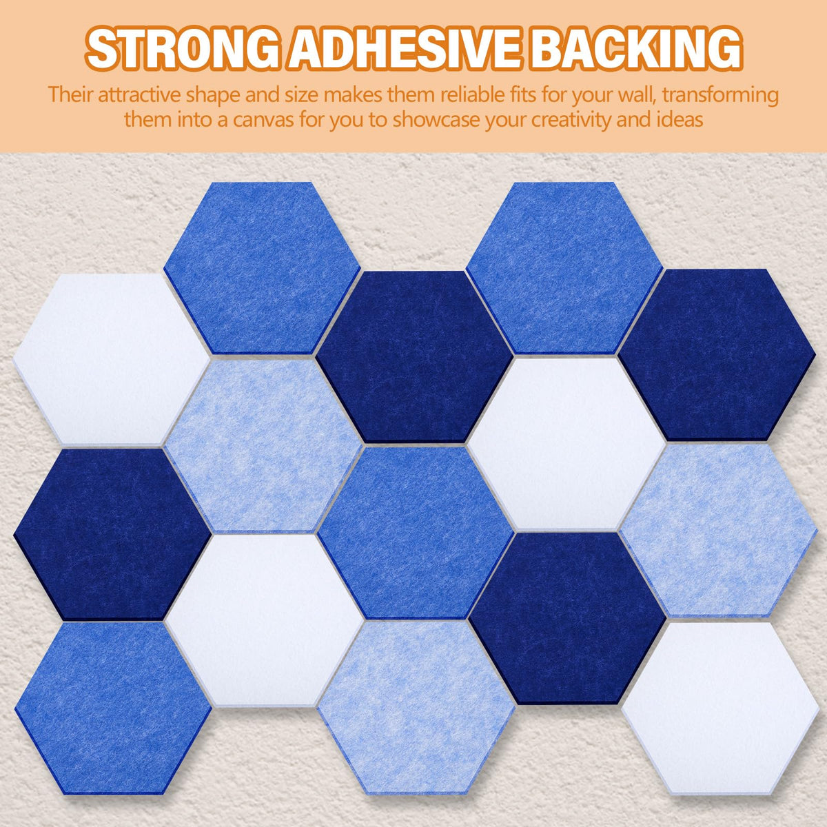 6.7 x 5.9 in 16 Pcs Hexagon Cork Board Tiles, Felt Pin Boards, Blue