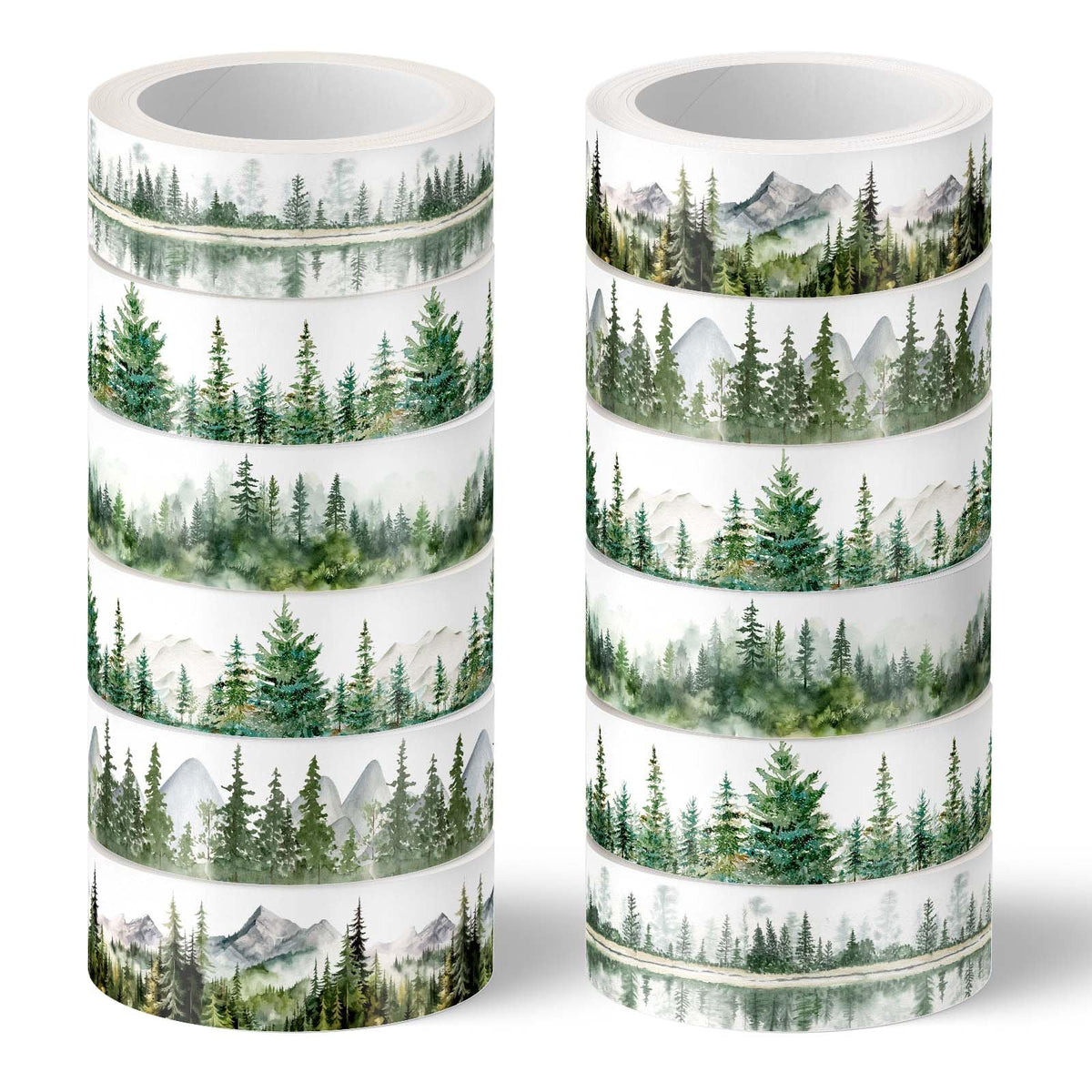 Whaline 12 Rolls Forest Washi Tape Greenery Masking Tape 6 Designs Assorted Nature Green Tree