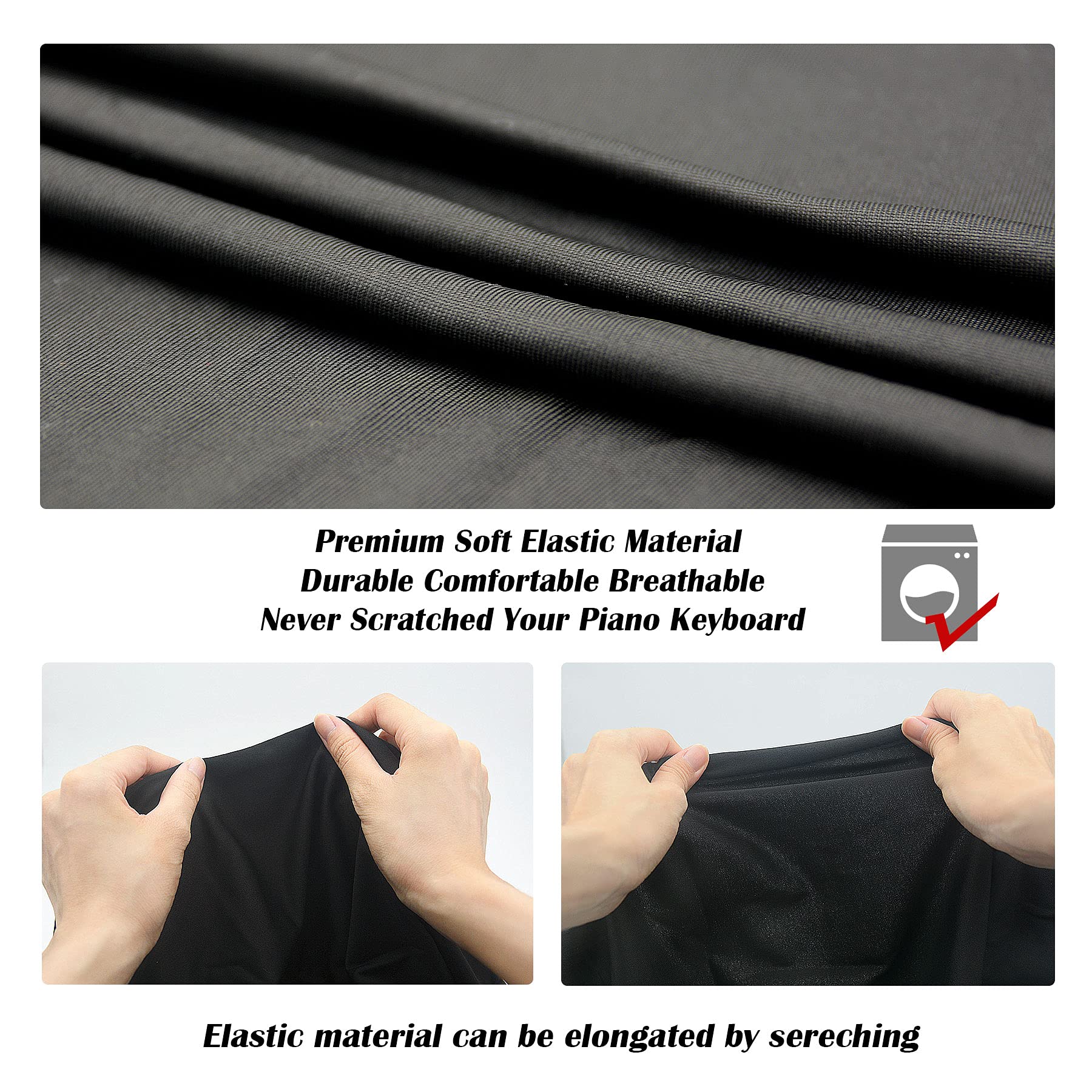 LIGICKY Stretchable 61 & 73 & 76 Keys Digital Piano Keyboard Dust Cover, Black