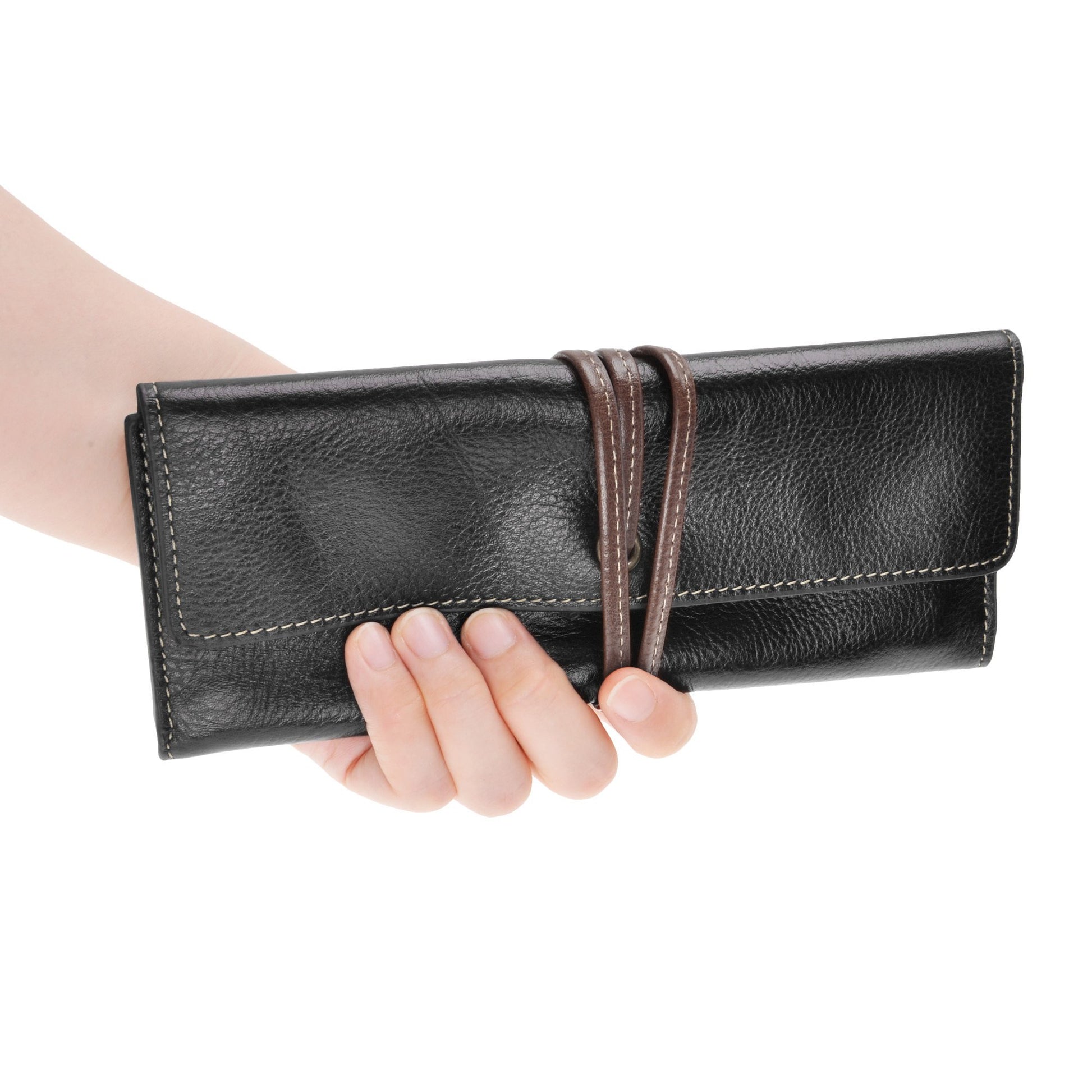 ZLYC Handmade Leather Pencil Case Soft Roll Bag Stationery Gift,Black