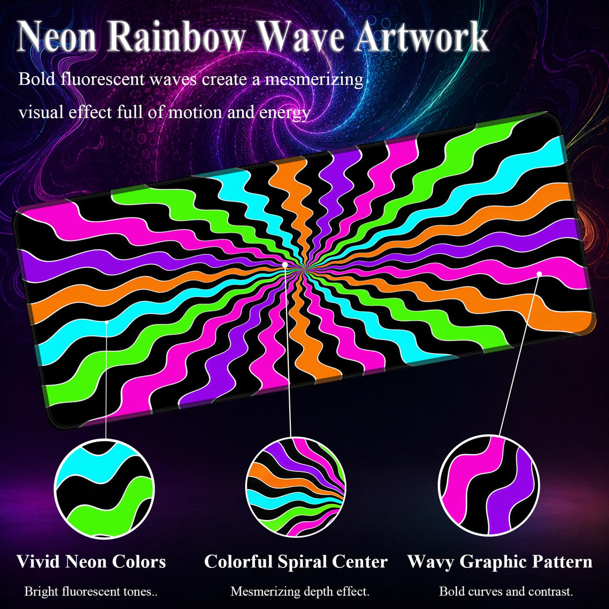 Simpkeely Blacklight Wavy Large Gaming Mouse Pad for Desk, Keyboard Mat