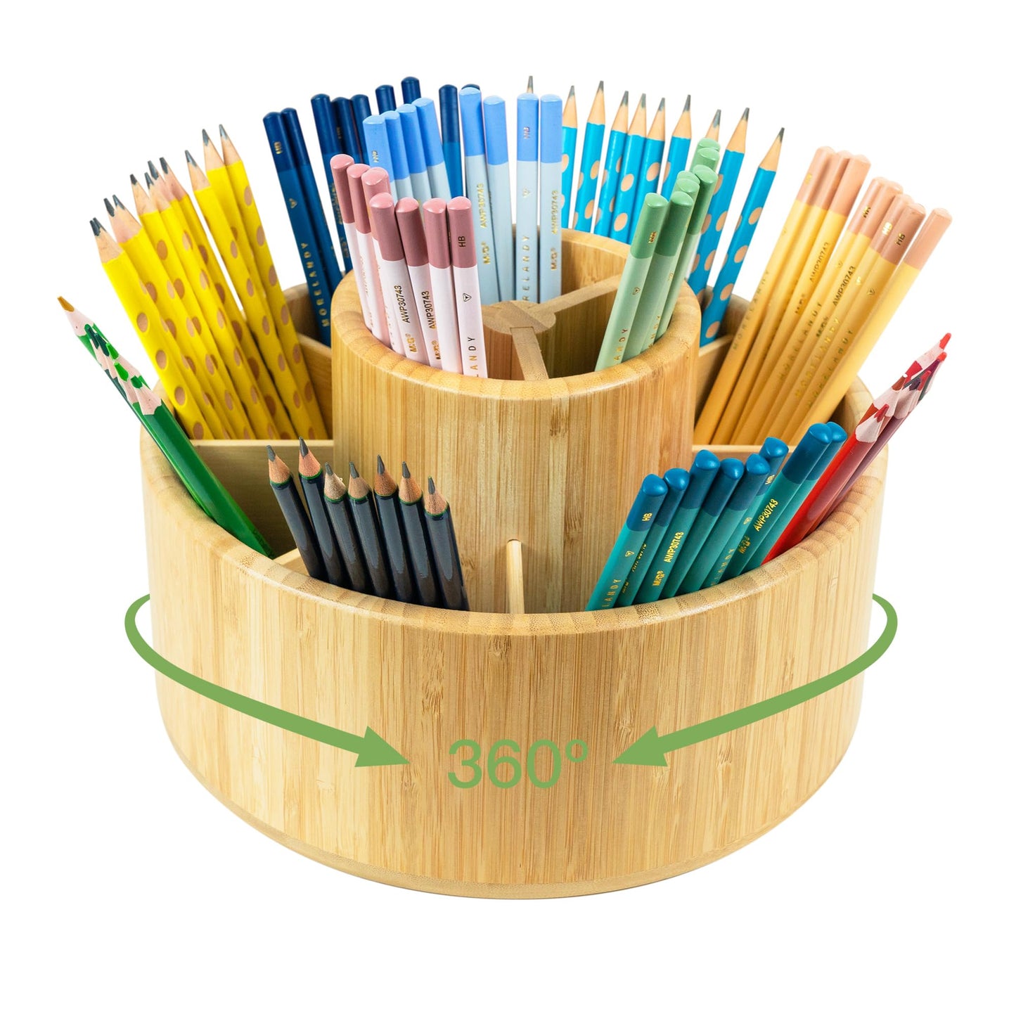 Utoplike Large Bamboo Rotating Pencil Holder, 360° Colored Pen Organizer
