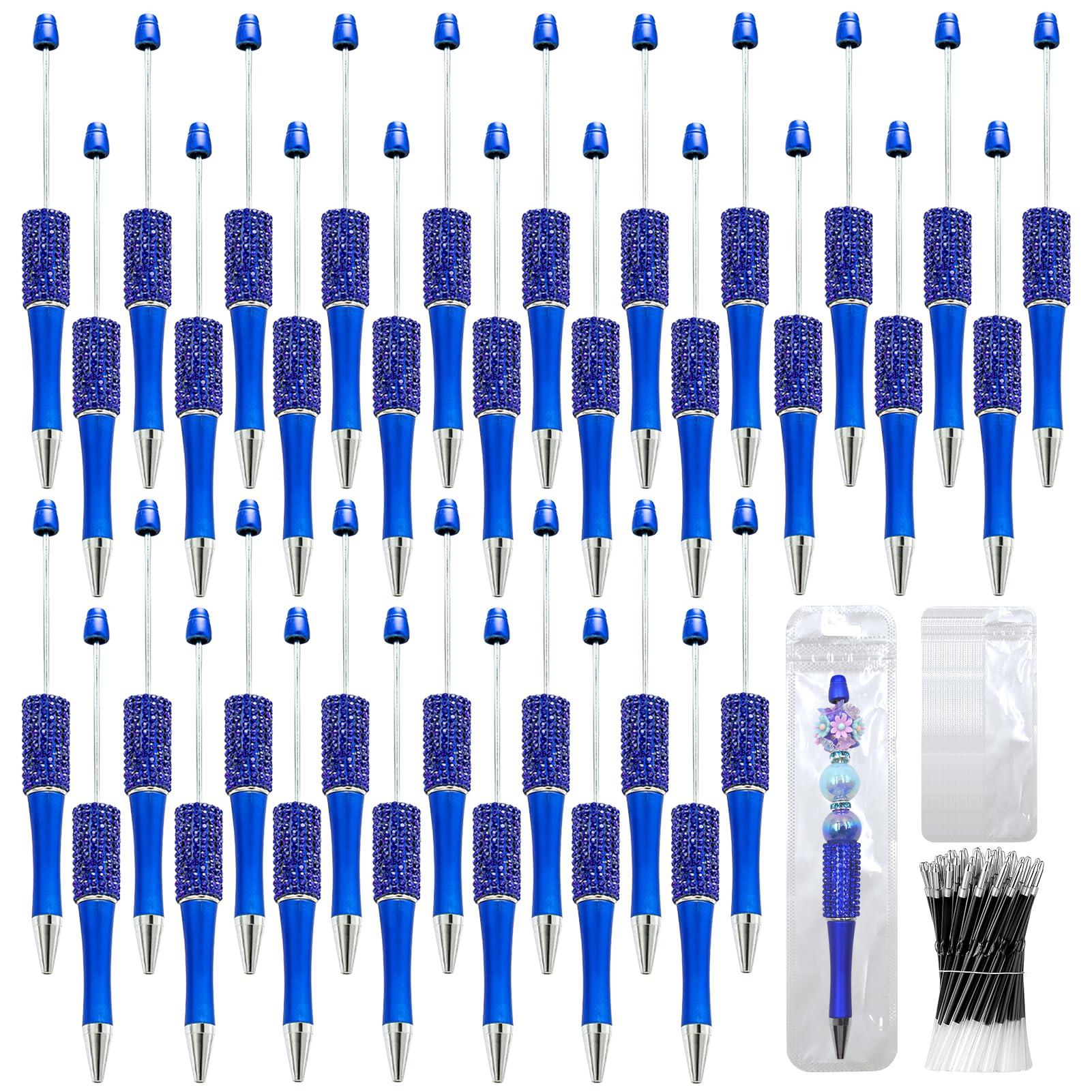 DASTTUIS 150 Pcs DIY Diamond Beadable Pen Kit - 50 Plastic Rhinestone Beaded Pens Bulk with Refills