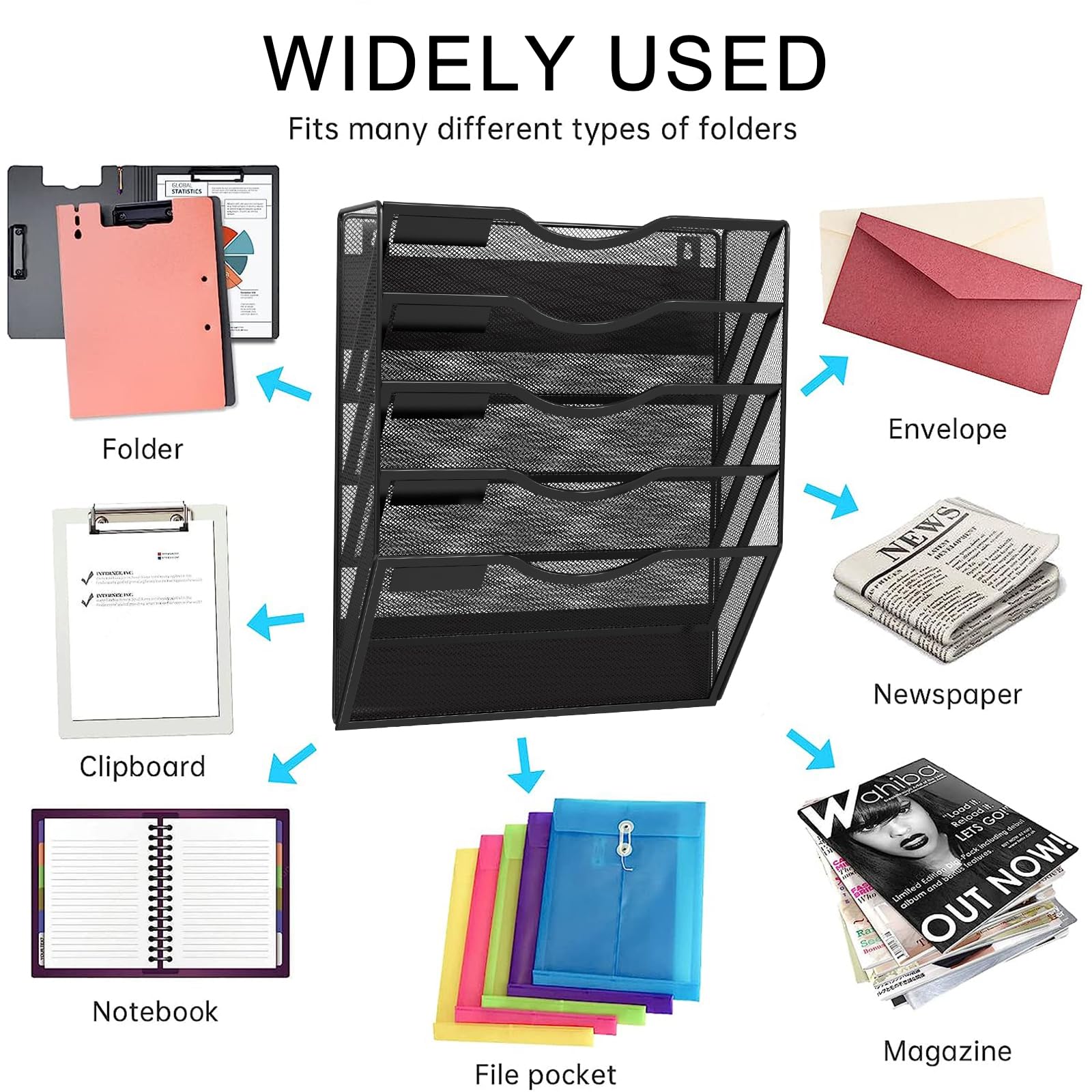 LQPAFZ 5-Tier Magnetic File Holder, No Drilling Installation File Cabinet Organizer, Black Magnetic