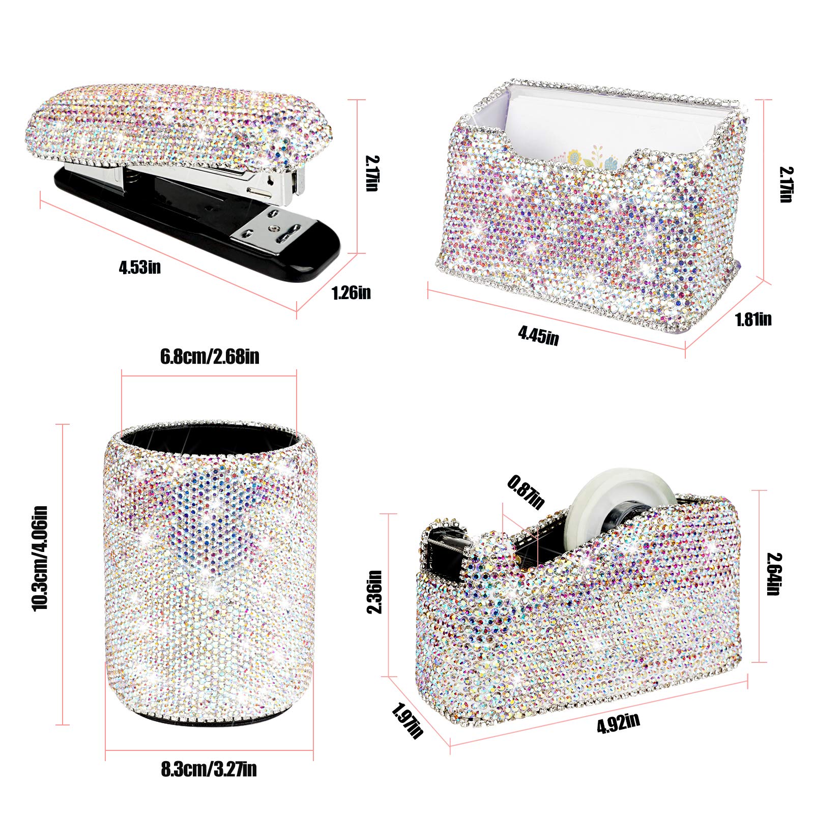 Bling Crystal Luxury Handmade Diamond Round Pencil Pen Pot Holder & Stapler & Card Holder & Desktop