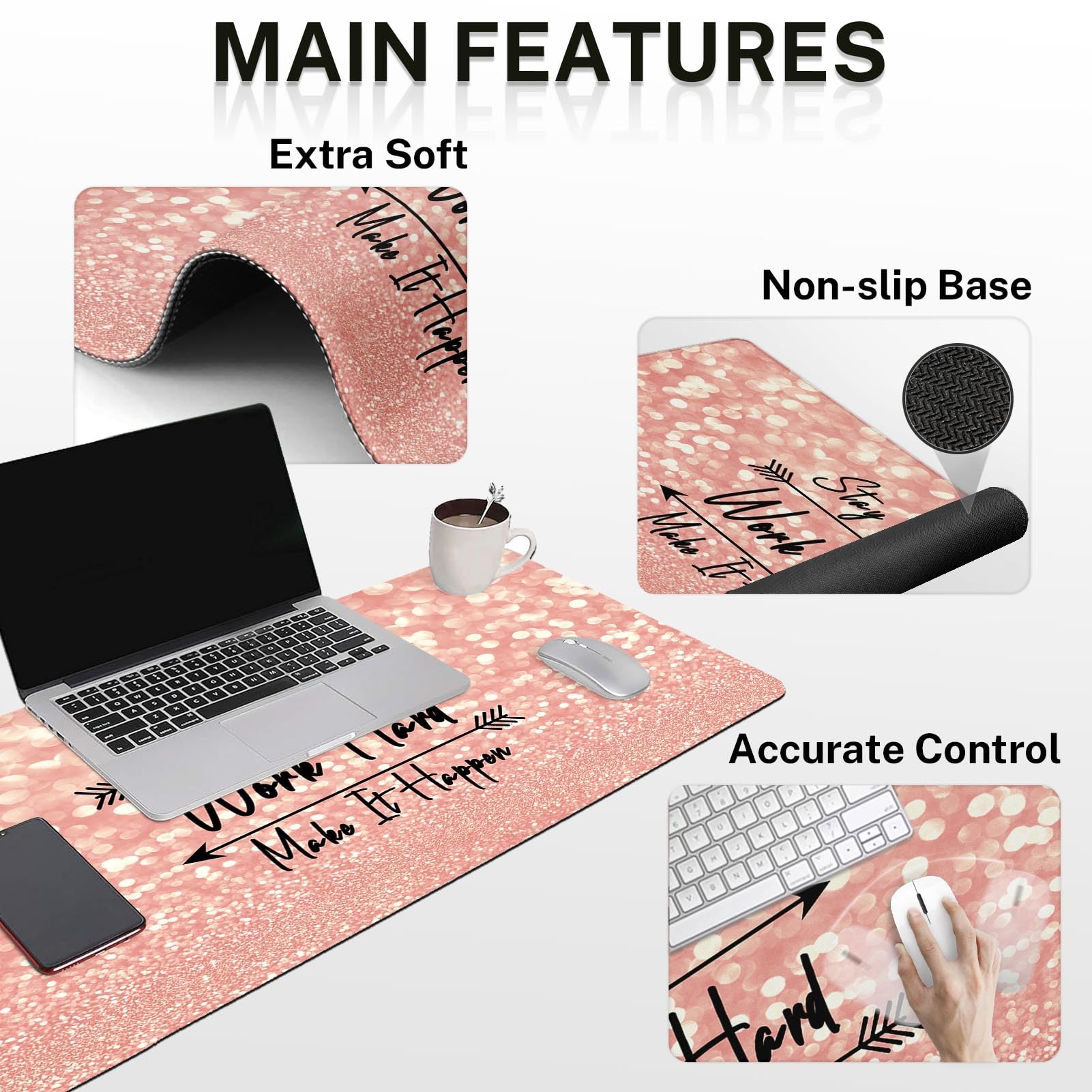 Arttown Keyboard Mouse Pad Set, 4 in 1 Desk Mat Set Rose Gold