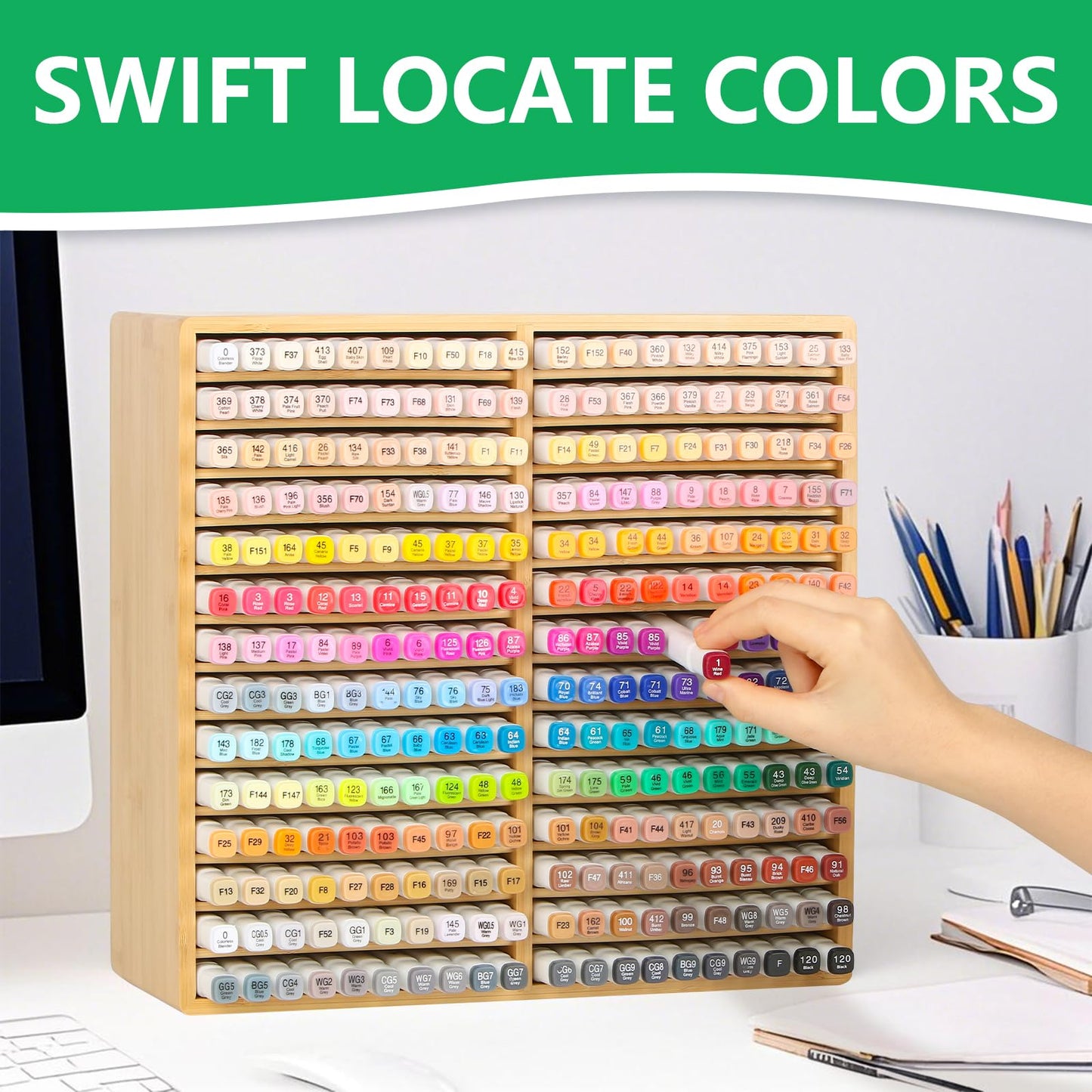 walowalo Bamboo Marker Organizer Markers 280pcs Markers Pen Holder Art Supply Pencil Storage