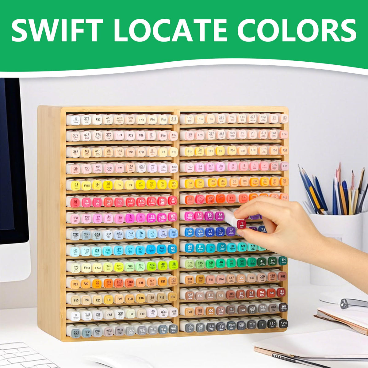 walowalo Bamboo Marker Organizer Markers 280pcs Markers Pen Holder Art Supply Pencil Storage