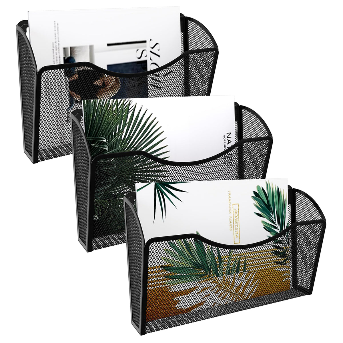 EasyPAG Wall File Organizer 3 Pack, Hanging File Organizer Wall Mount, Metal Mesh Folder Holder for