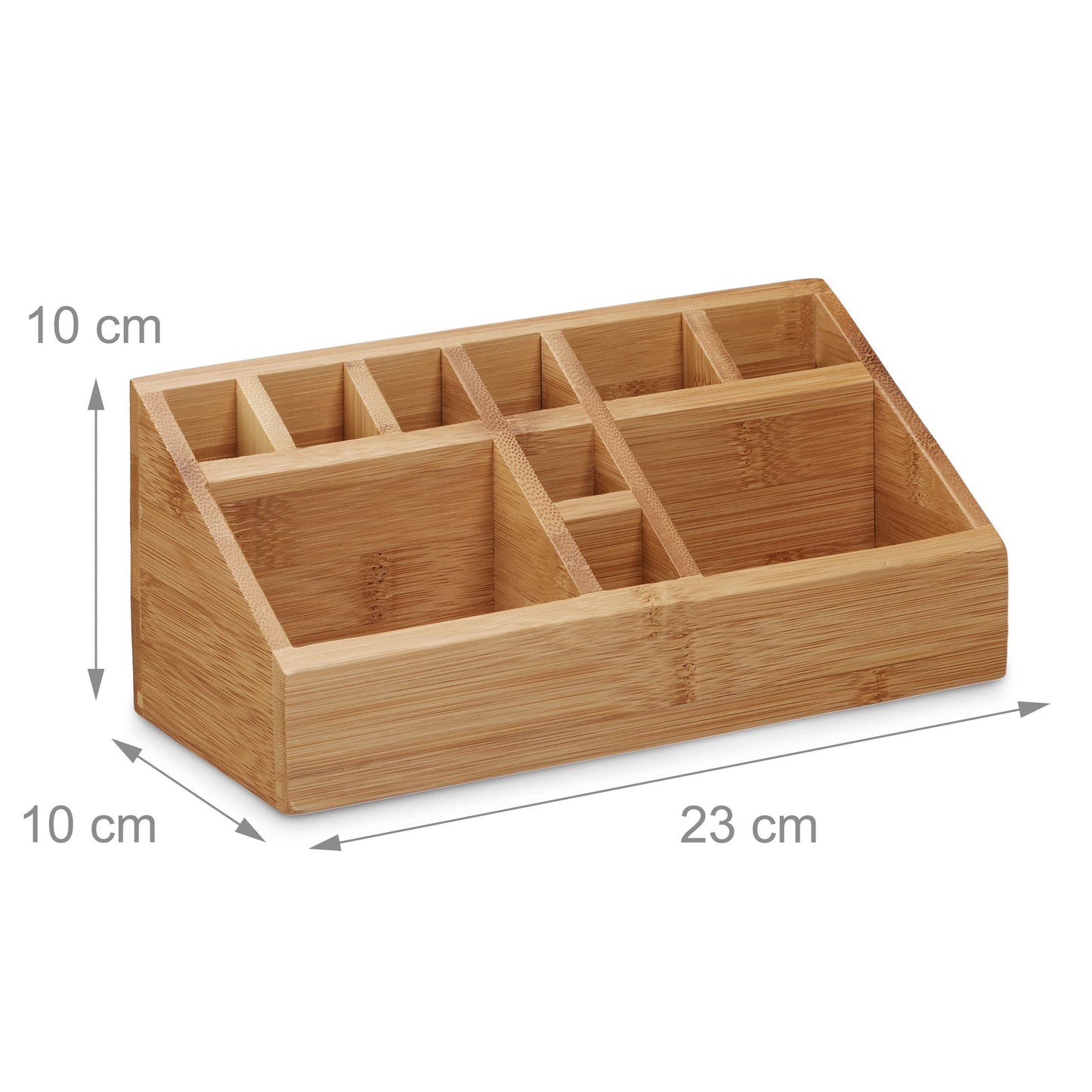 Relaxdays Bamboo Desk Organiser, Pencil Holder, 10 Compartments, Wood Grain, Size: 10 x 23 x 10 cm