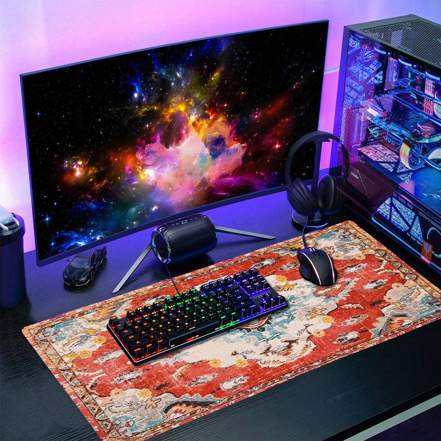 Vintage Rug Mouse Pad XXL Red Orange Retro Carpet Aesthetic Extended Table Mat 90X40 cm Non-Slip