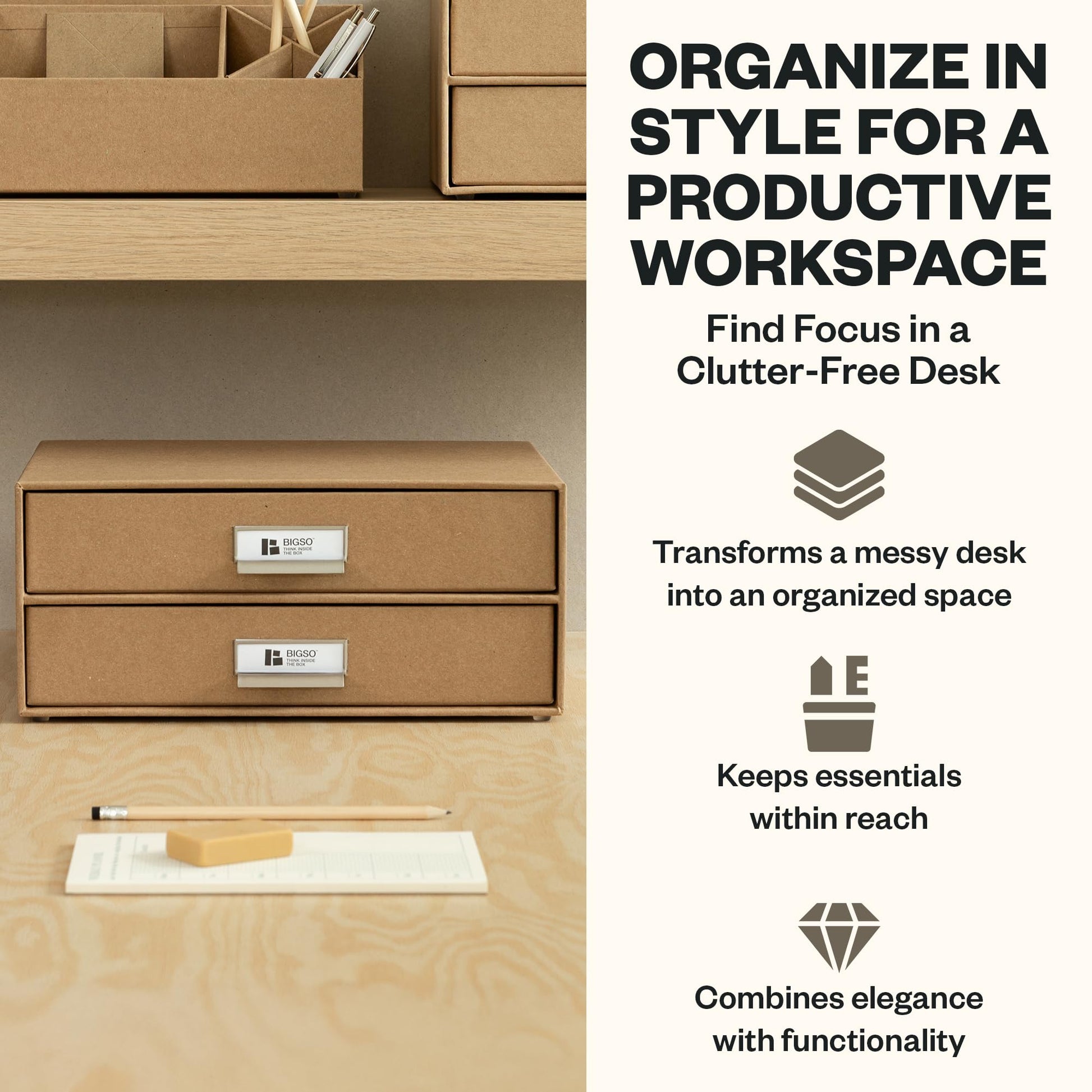 Bigso Birger 2-Drawer Fiberboard Document Letter Box - Paper Storage Drawers for A4 and Letter