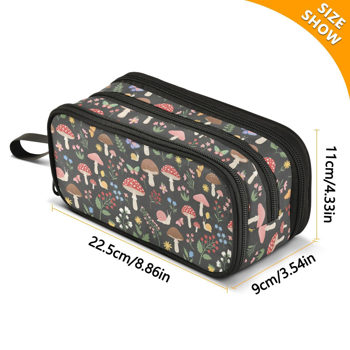 Sletend Pencil Case Snail Mushroom Palm Leaves 3 Compartments Pencil Pouch