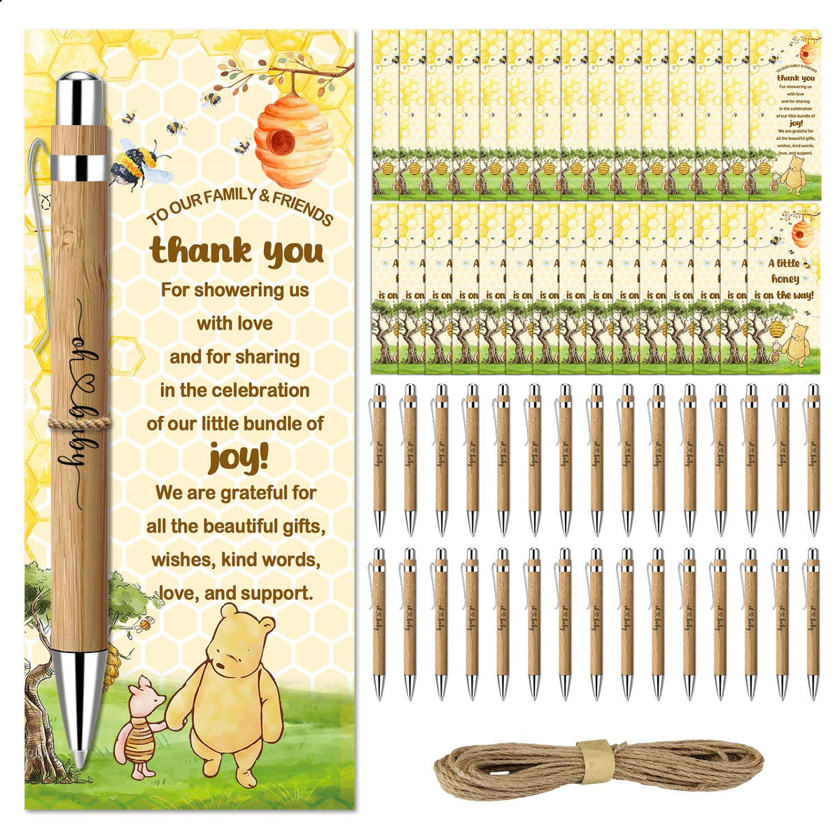 Toerifer 30 Pcs Winnie Baby Shower Favors for 30 Guest, Thank You Gift Sets, Included Bamboo Pens