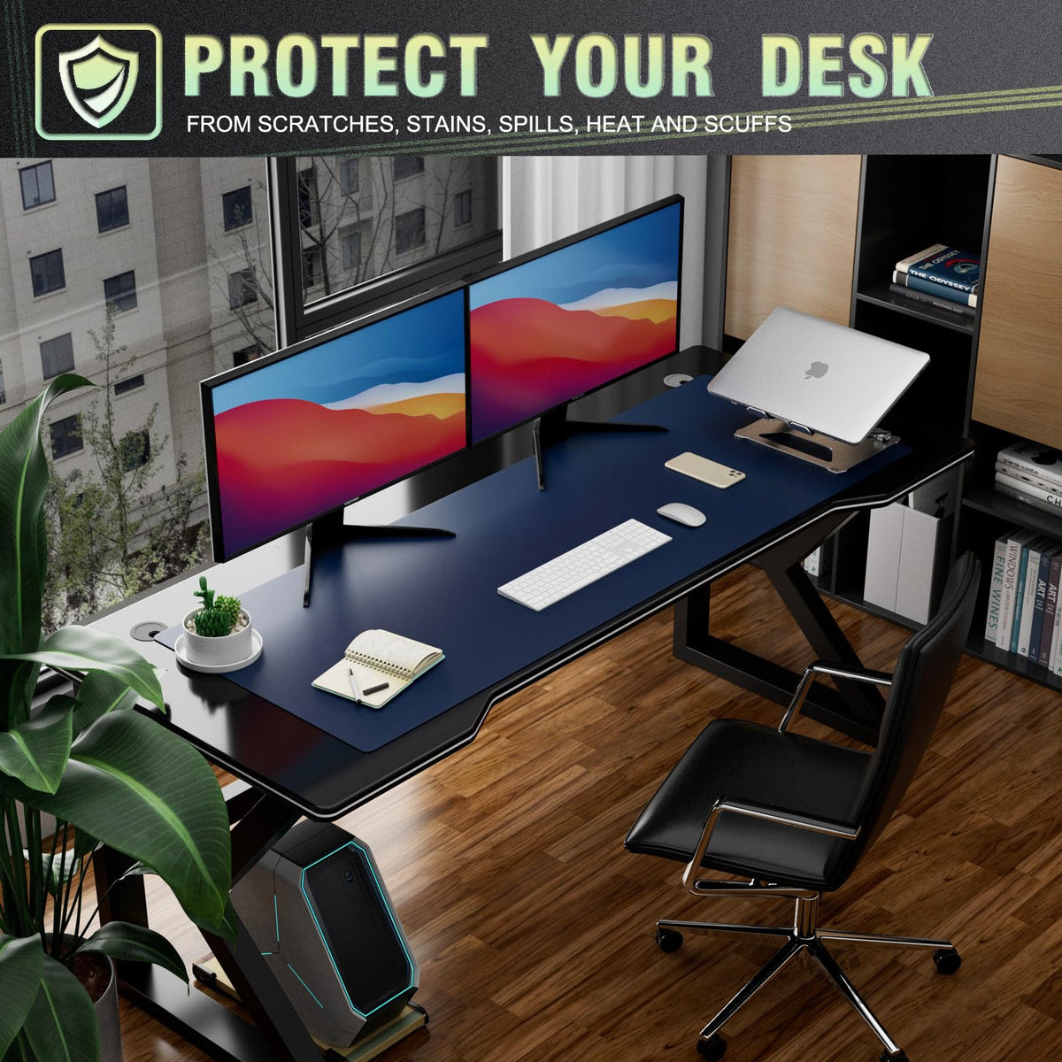 K KNODEL Extra Large Desk Mat, Leather Mouse Pad (47.2"x17", Dark Blue)