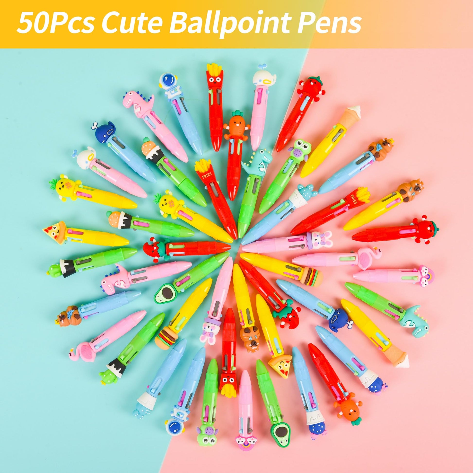 LiYiQ 50 PCS Multicolor Pen in One Fun 4-in-1 Cute Pens Bulk Kawaii Cool Ballpoint Pens Fun Gifts