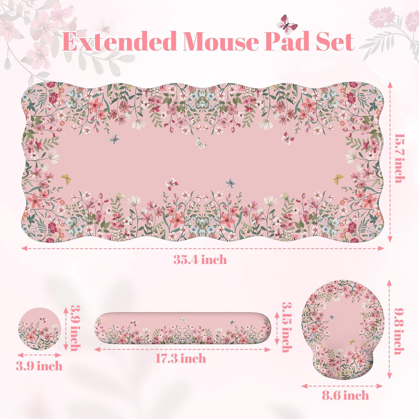 iLeadon Pink Mouse Pad, Scalloped Desk Mat Cute for Keyboard and Mouse