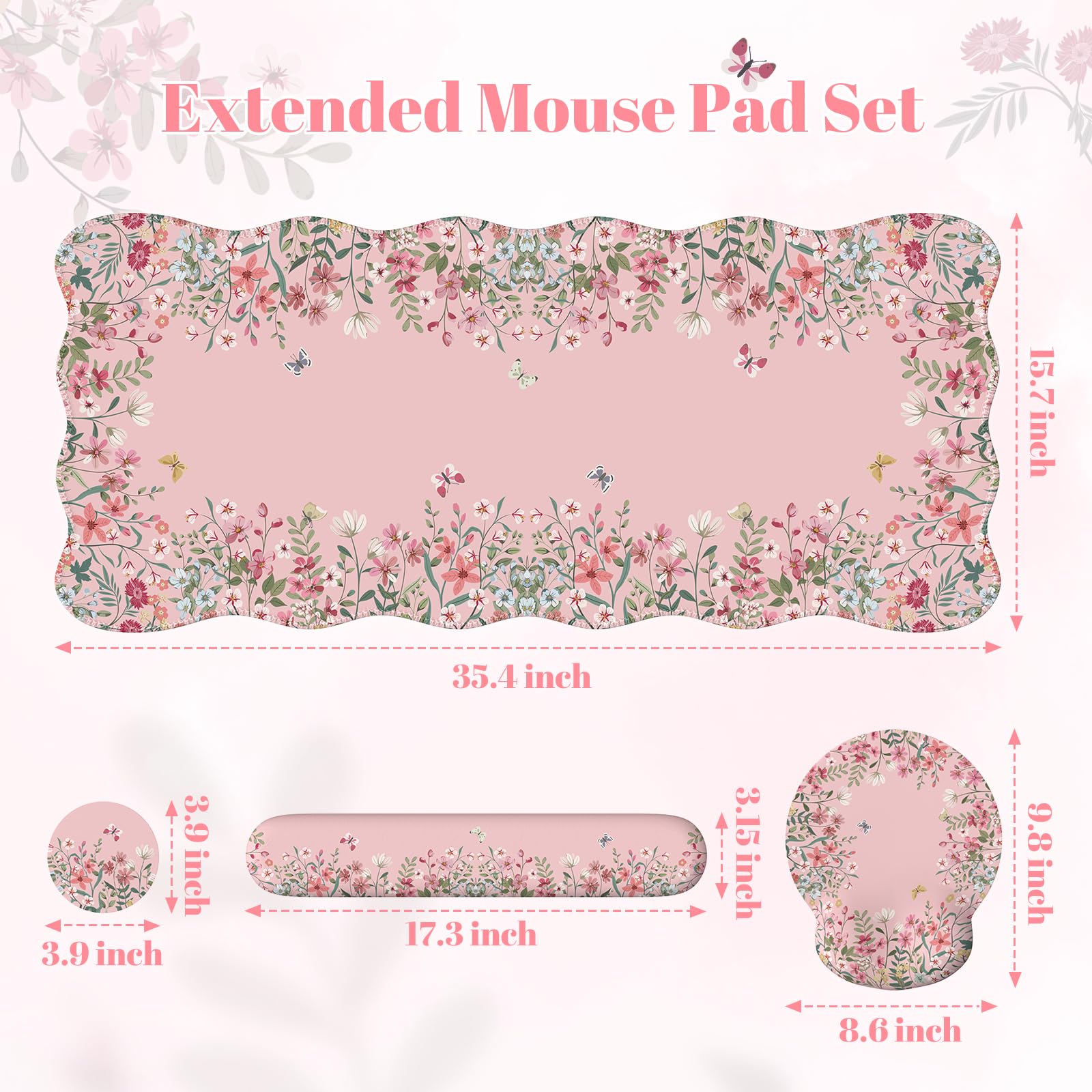 iLeadon Pink Mouse Pad, Scalloped Desk Mat Cute for Keyboard and Mouse