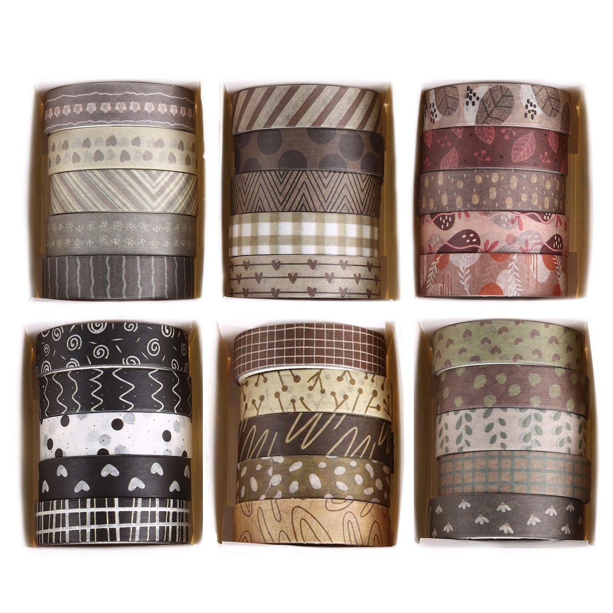 YUBX Basic Washi Tape Set 30 Rolls Plants Patterns Decorative Skinny Slim Masking Tapes for Arts