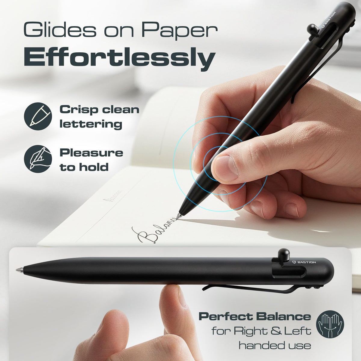 BASTION Bolt Action Pen, Stainless Steel Black, Premium Metal Writing Pen