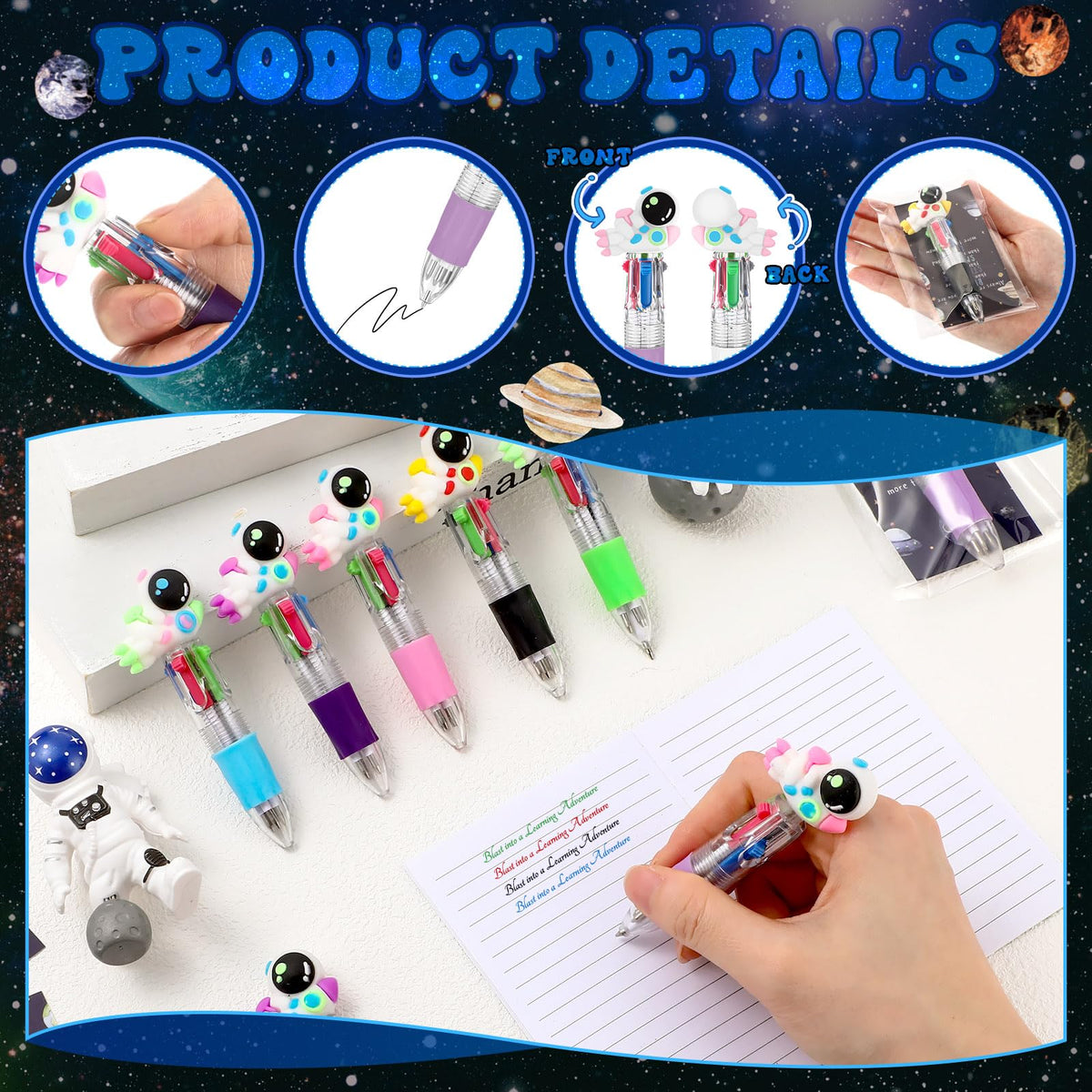 Sayglossy 24 Sets Space Astronaut Party Favor Pens Bulk with Positive Card