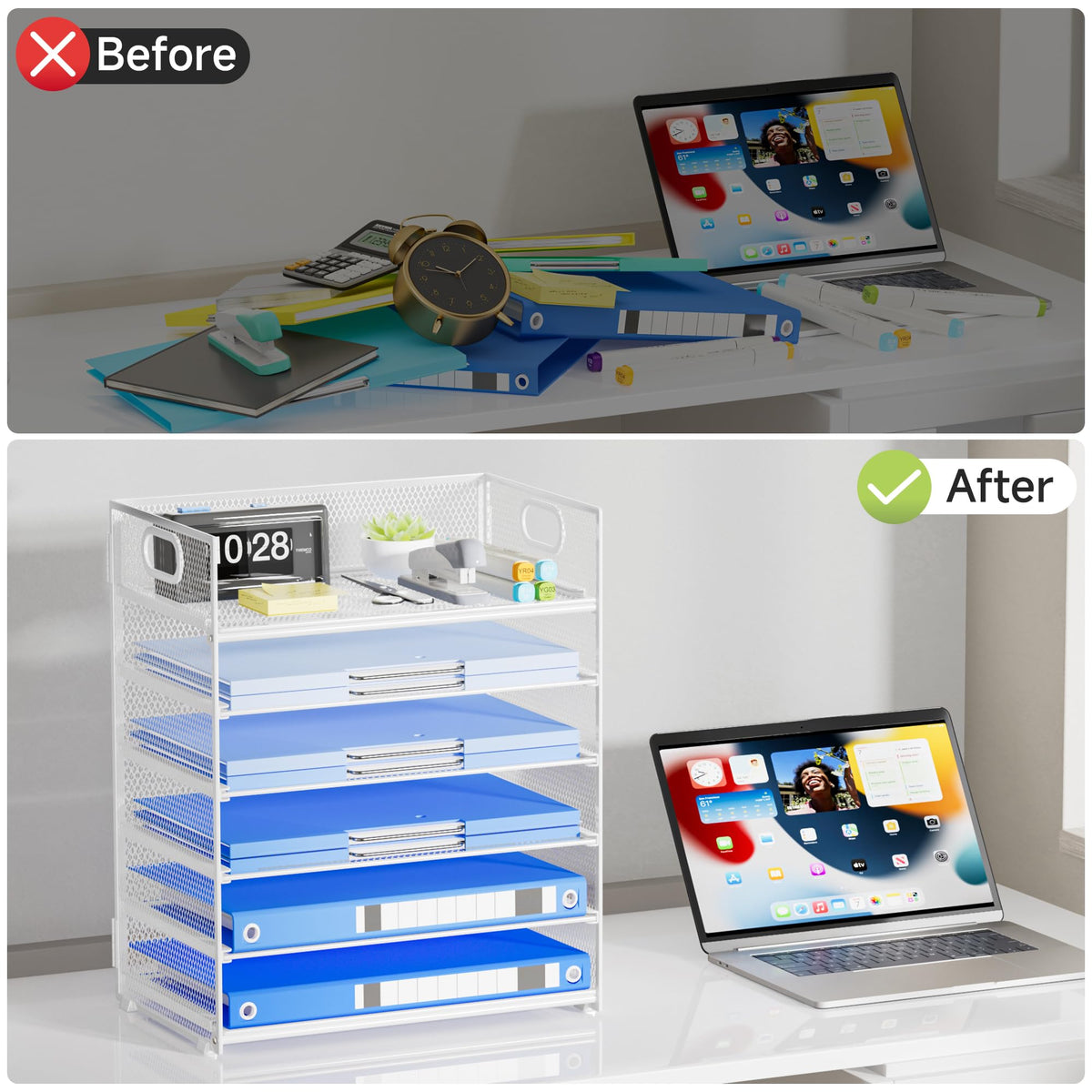 Kinkota Paper Organizer for Desk with Handle, 6-Tier