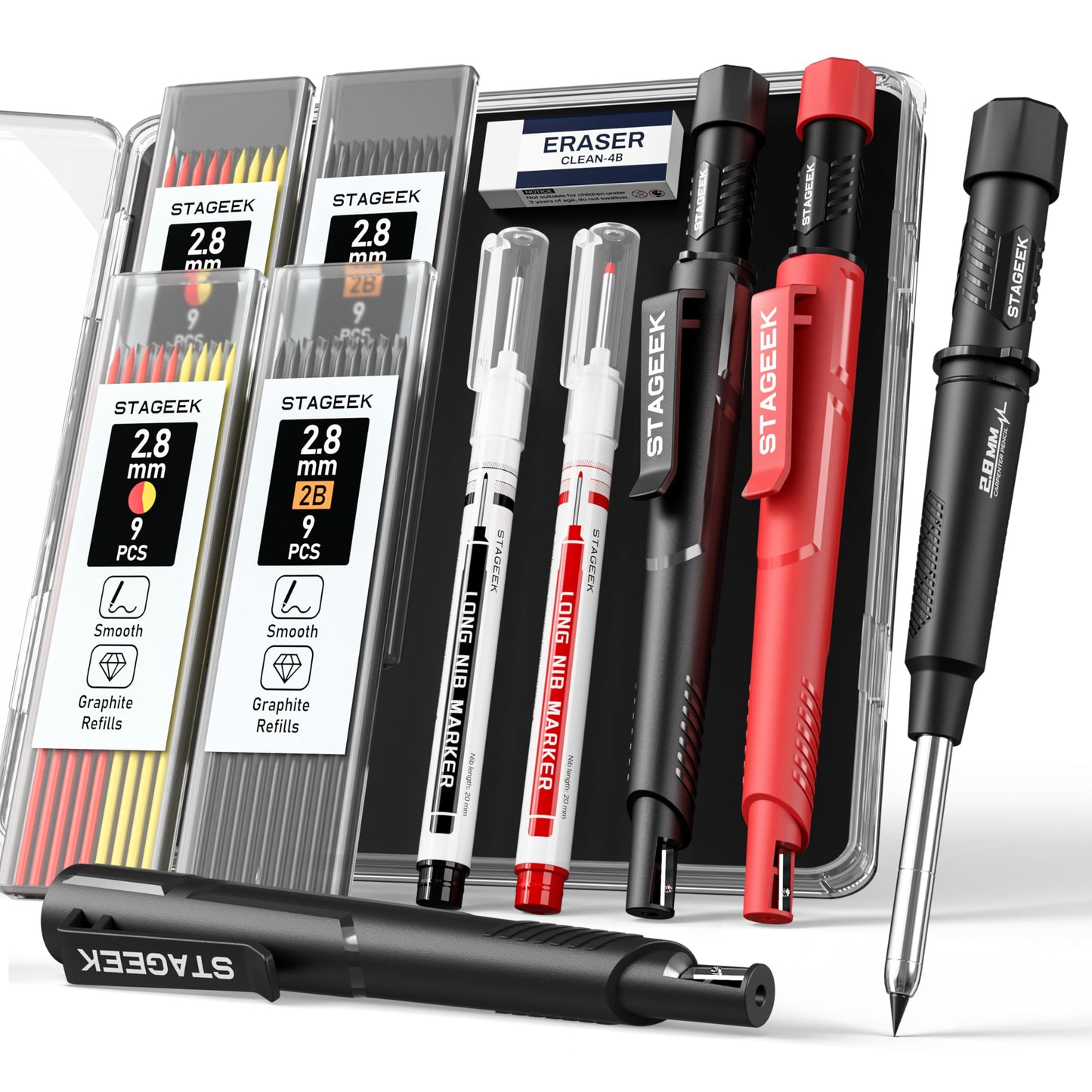 STAGEEK 2.8mm Mechanical Carpenter Pencils with Sharpener, 2 Pack