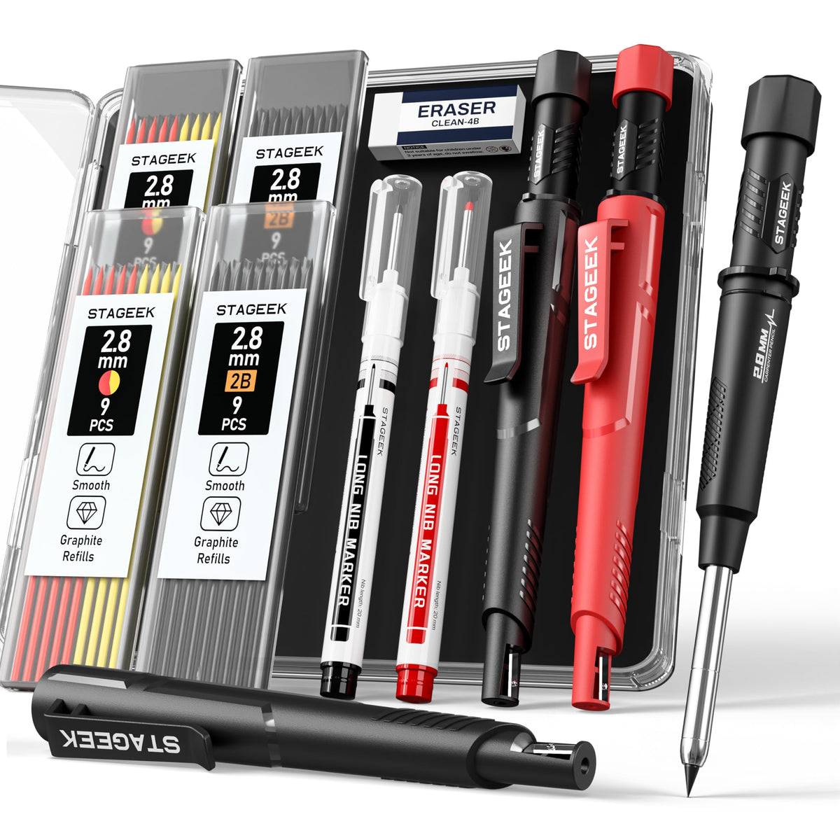 STAGEEK 2.8mm Mechanical Carpenter Pencils with Sharpener, 2 Pack