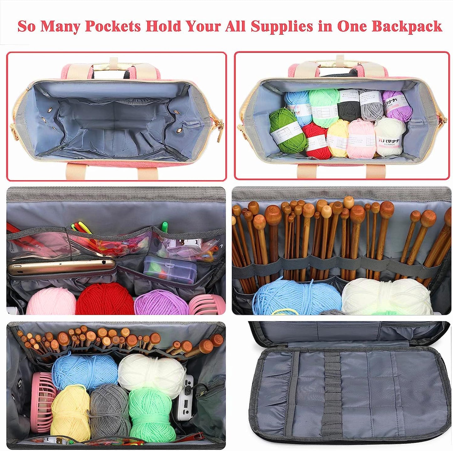 LTINVECK Crochet Backpack,Knitting Bag Backpack Yarn Storage Organizer Travel Bag,Yarn Storage Tote