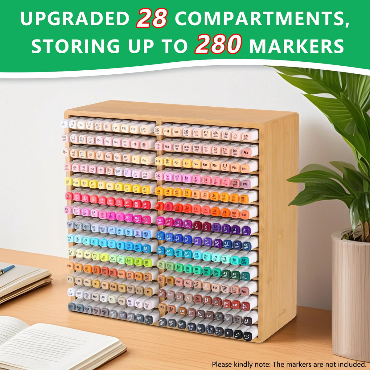 walowalo Bamboo Marker Organizer Markers 280pcs Markers Pen Holder Art Supply Pencil Storage