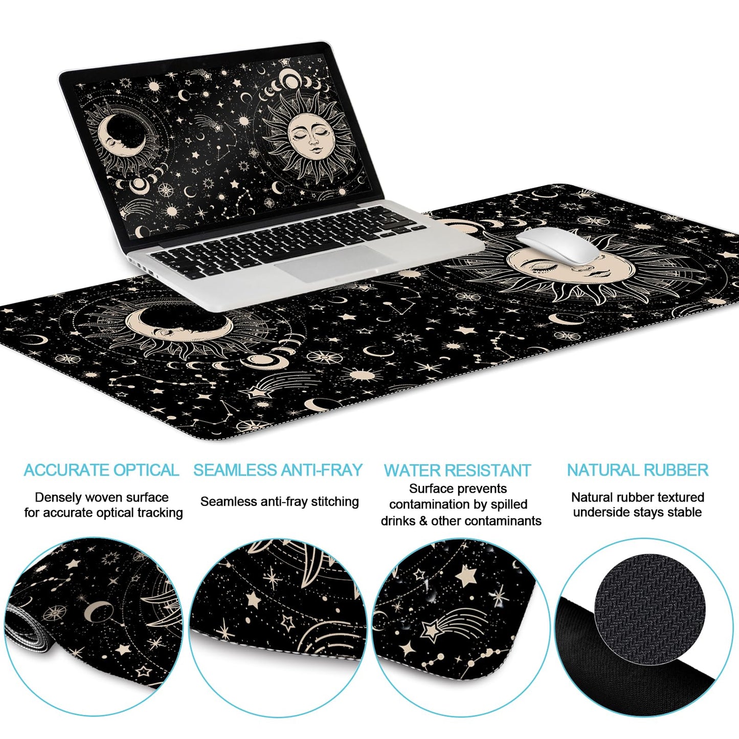 LIMKRIAN Sun Moon Mouse Pad Set Large Desk Mat Pad, Boho Desk Accessories