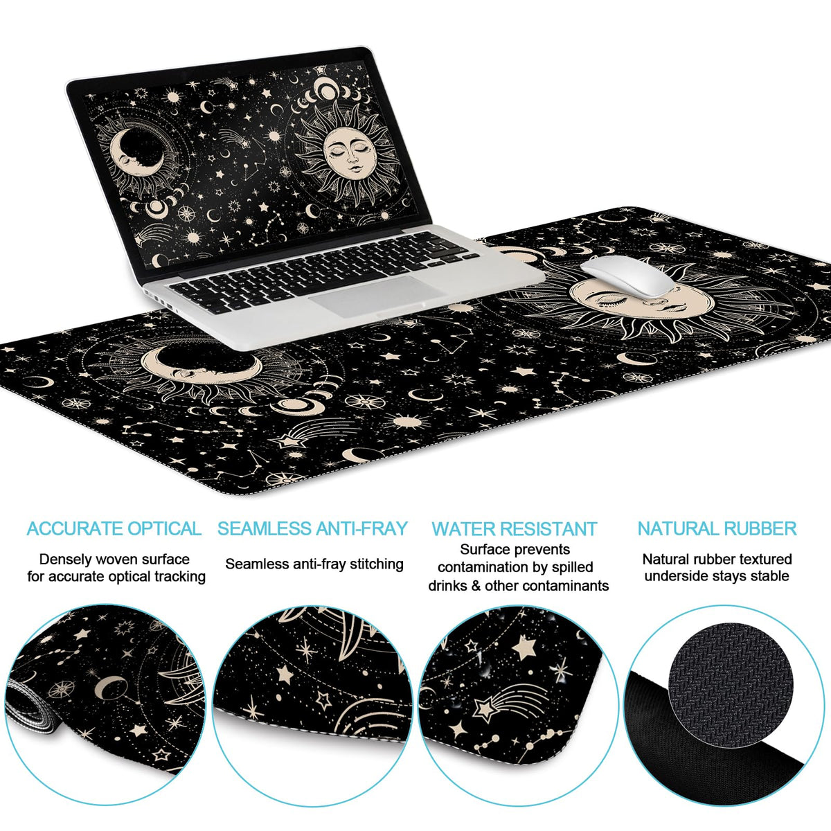 LIMKRIAN Sun Moon Mouse Pad Set Large Desk Mat Pad, Boho Desk Accessories