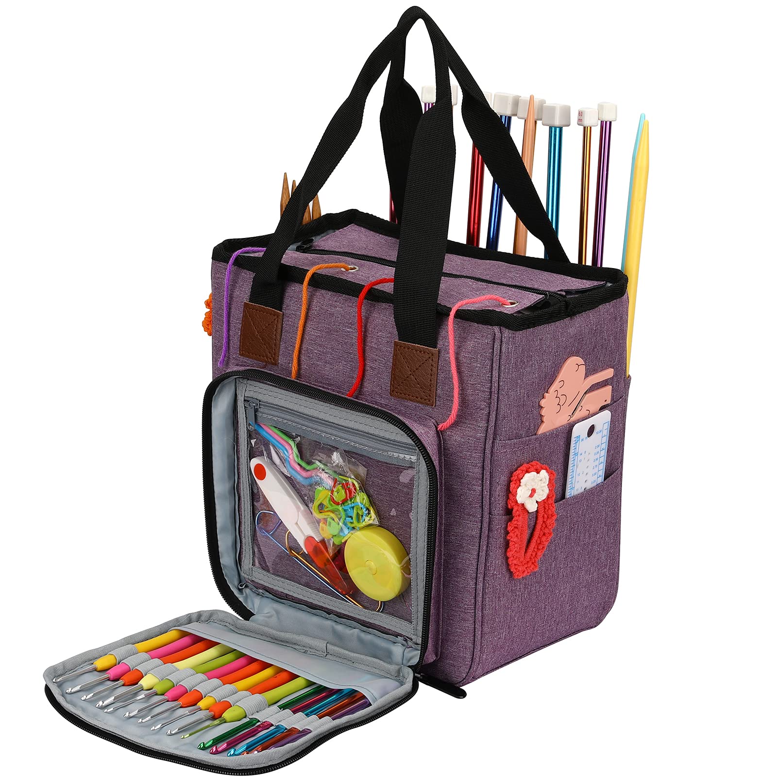 LOOEN Yarn Knitting Storage Tote-Large Capacity Crochet Organizer Portable Travel Bag with Shoulder