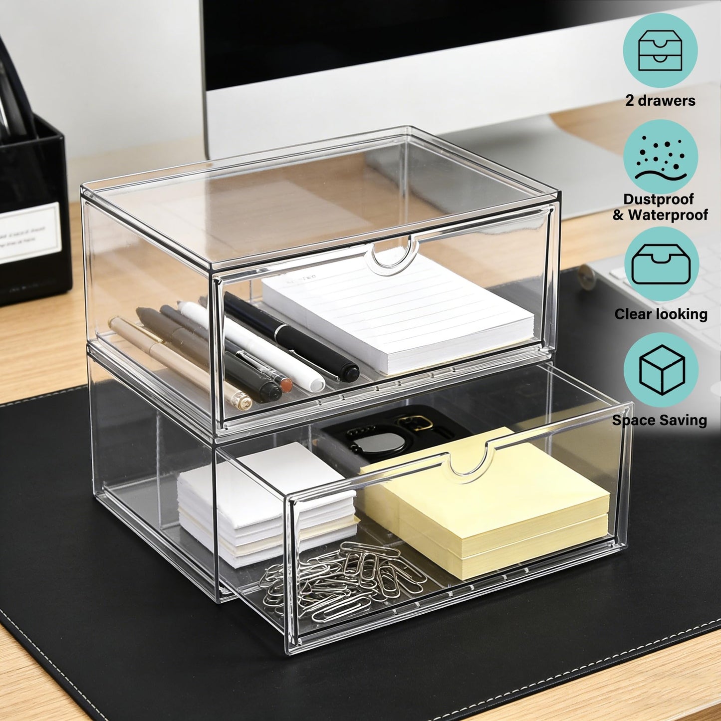 Prsildan Acrylic Makeup Organizer, 2 Pack Stackable Clear Storage Drawers for Baby Bottles Desk