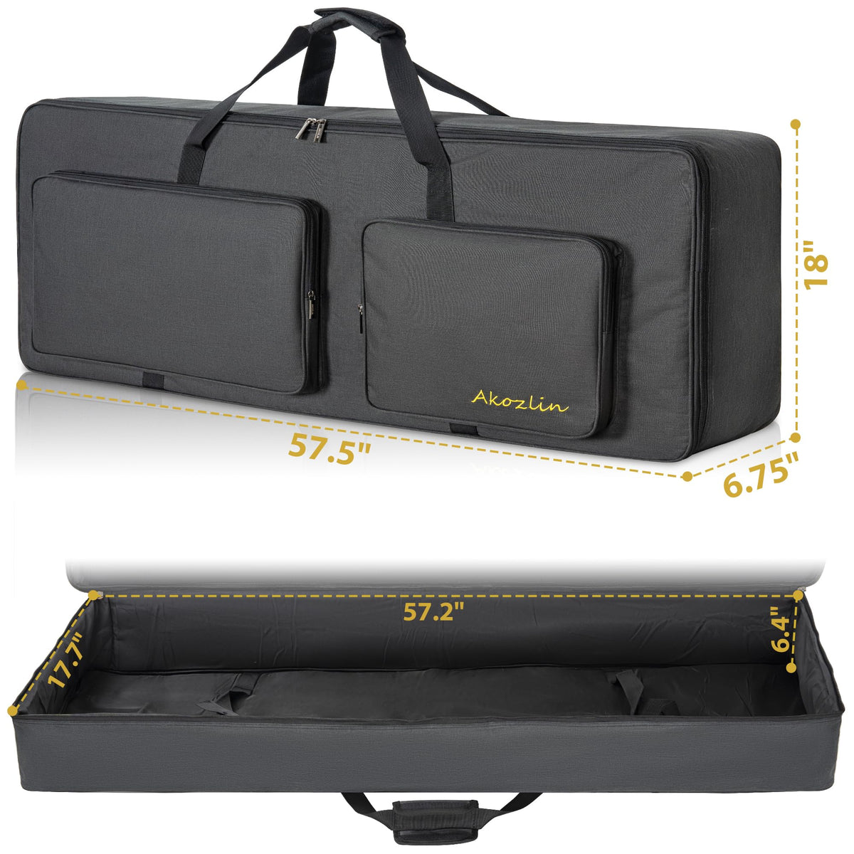 AKOZLIN 88-Key Keyboard Gig Bag 57.5"×18"×6.75" Portable Electric Piano Case Foldable Bag For