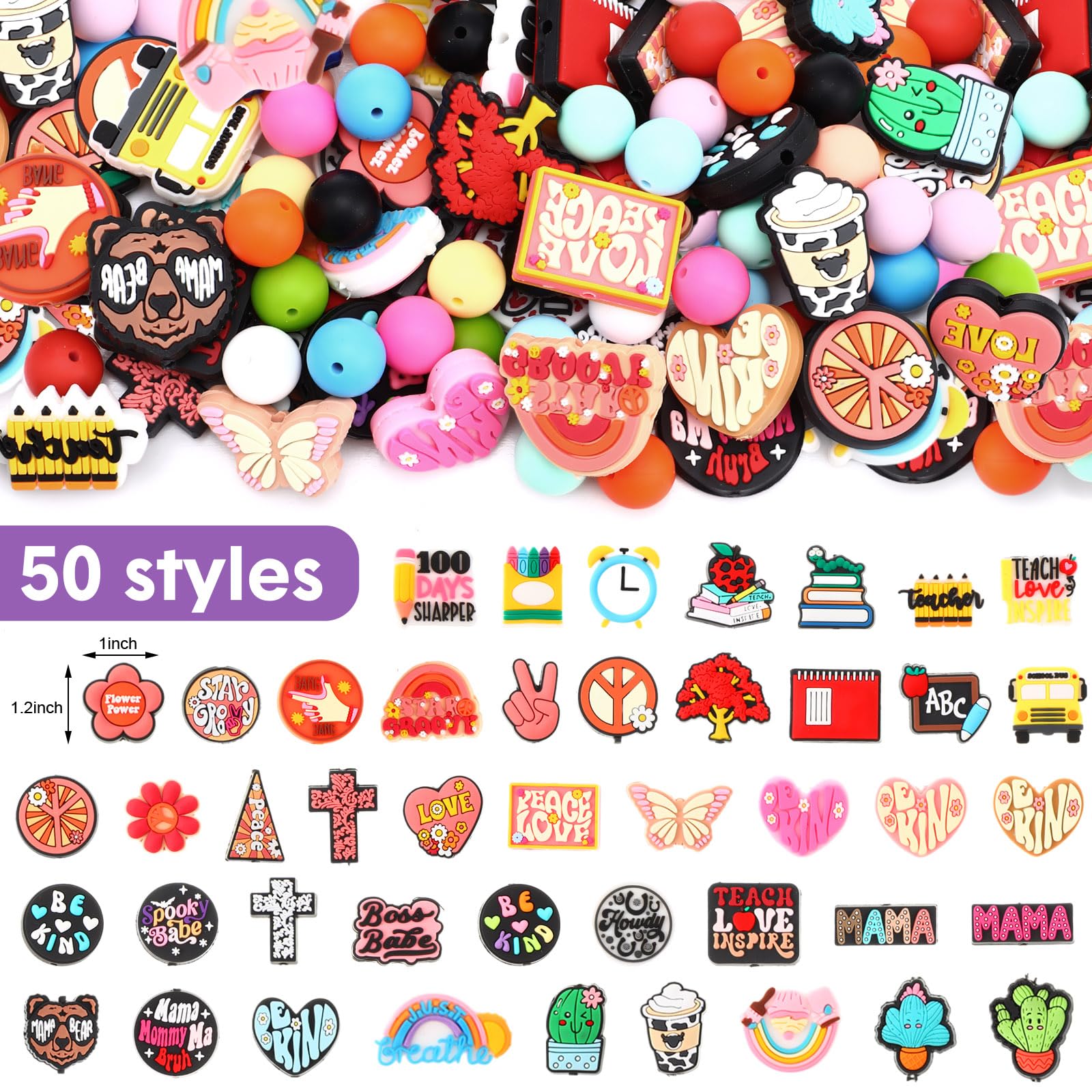 Humyoun 122 Pcs Beadable Pen DIY Kit with Silicone Beads, Bright Style