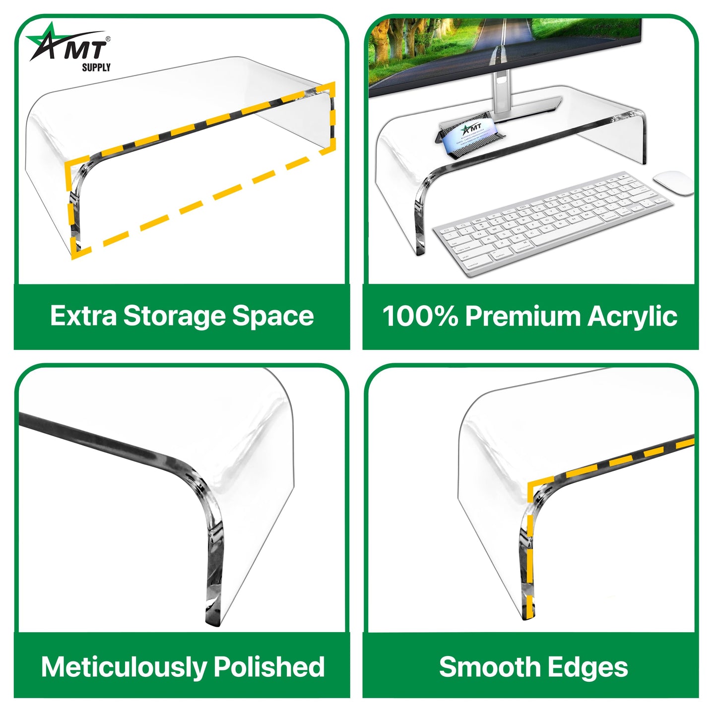 AMT 16 Inch Acrylic Laptop Monitor Stand, Computer Riser with Cat Keyboard Protector, Space-Saving