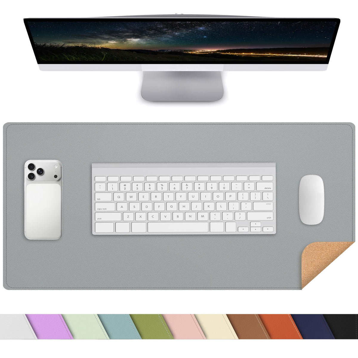 AFIING Cork Desk Mat, Dark Grey, 35.4" x 17",Desk pad Protector