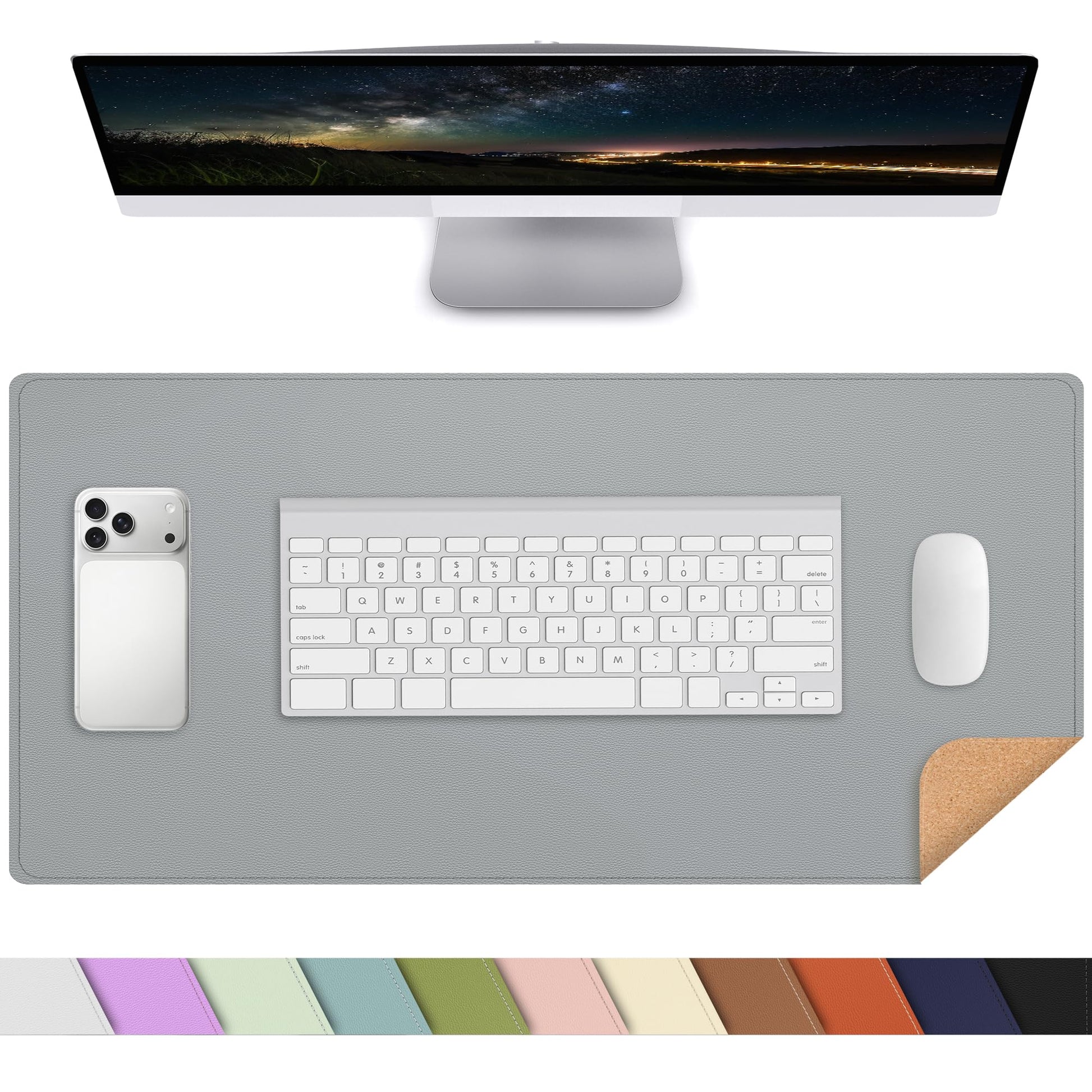 AFIING Cork Desk Mat, Dark Grey, 35.4" x 17",Desk pad Protector