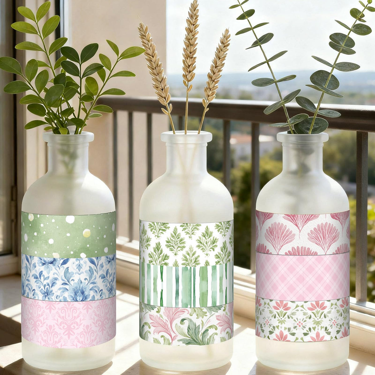 YooNotee 12 Rolls Floral Washi Tape Set,Pink,Blue and Green,Garden