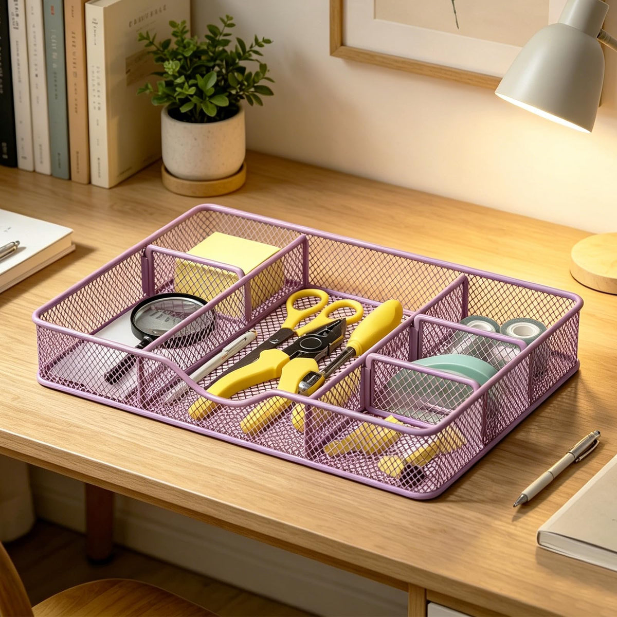 VyGrow Desk Drawer Organizer Tray, Metal Mesh Drawer Organizers Office, 6 Adjustable Compartment