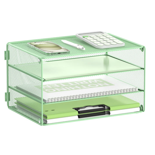 DALTACK 3 Tier Letter Tray Paper Organizer with Sliding Trays Mint Green