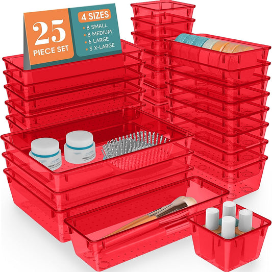 25 PCS Plastic Drawer Organizer Set, Makeup Organizers and Storage Bins
