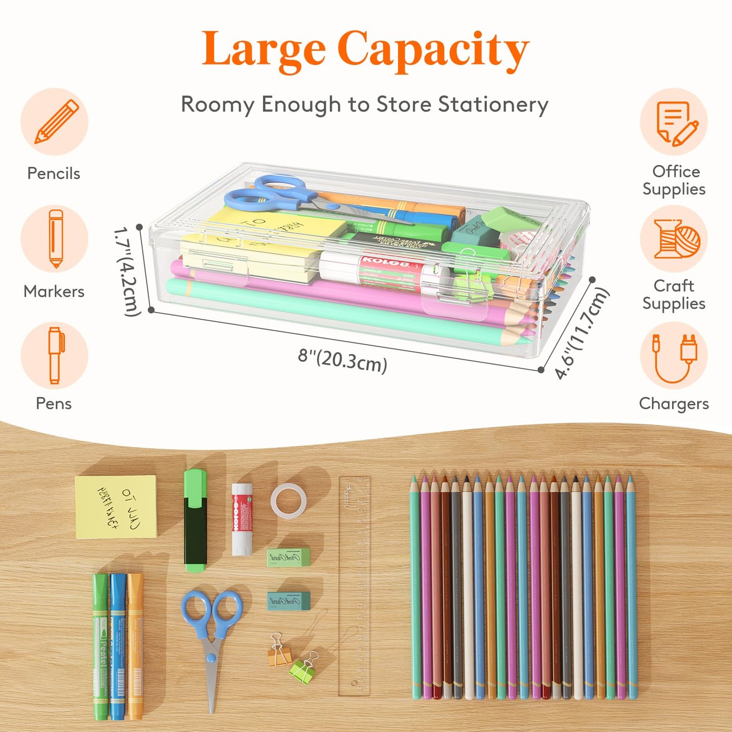 Lifewit Plastic Pencil Box with Snap-tight Lid, 4 Pack
