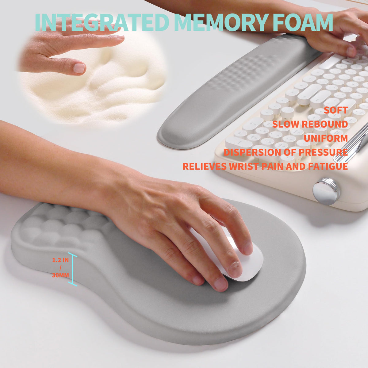 KUOSGM 2-in-1 Ergonomic Set, Wave Rise Keyboard Wrist Rest and Massage Bulge Slope Mouse Pad Wrist