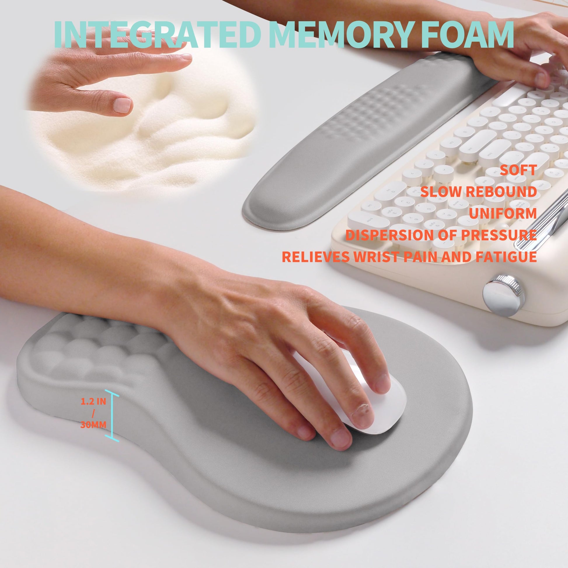 KUOSGM 2-in-1 Ergonomic Set, Wave Rise Keyboard Wrist Rest and Massage Bulge Slope Mouse Pad Wrist